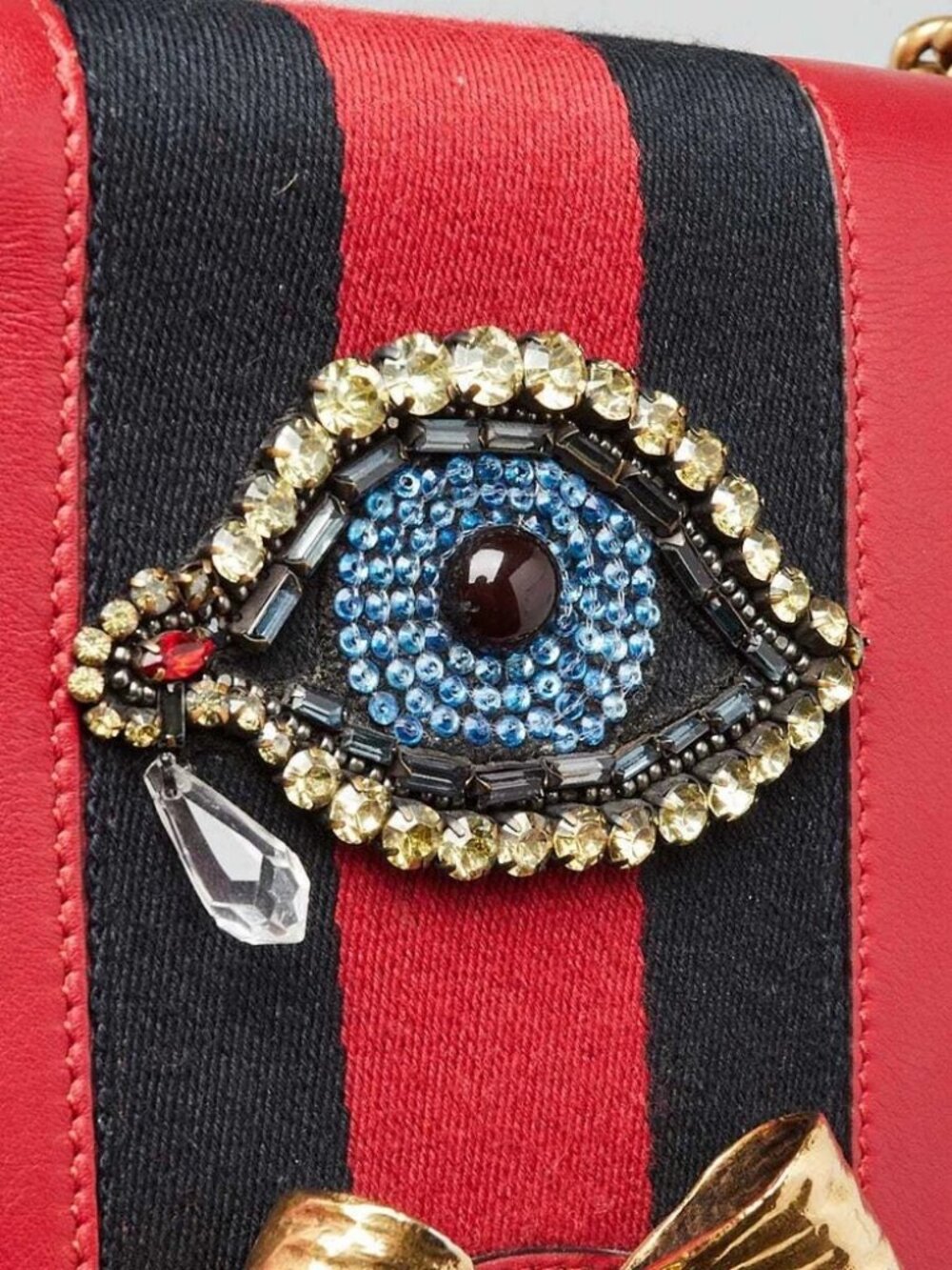 Gucci Red Leather Peony Medium Eye Chain Shoulder Bag - Picture 8 of 12